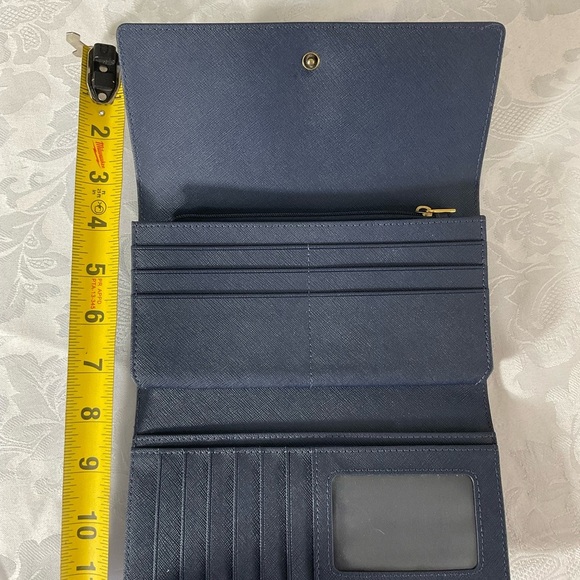 Fossil Dark/light Blue Pink Pebble Leather Flap Clutch Wallet New Without Tags - Picture 6 of 7